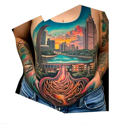 downtown Albuquerque New Mexico stomach tattoo tattoo design idea