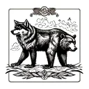 wolf and bear tattoo design idea