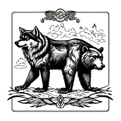 wolf and bear tattoo design idea
