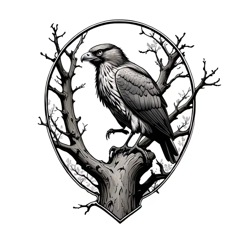 buzzard perched on a tree tattoo design idea