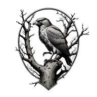 buzzard perched on a tree tattoo design idea