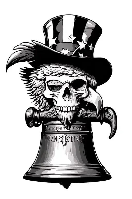 skull of uncle sam, liberty bell, head of an eagle,  tattoo design idea