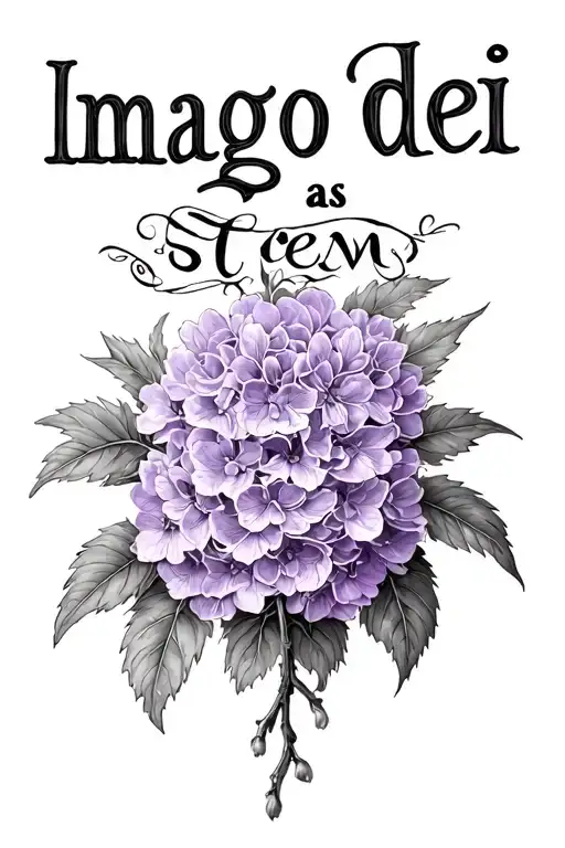 lilac with words imago dei as stem tattoo design idea