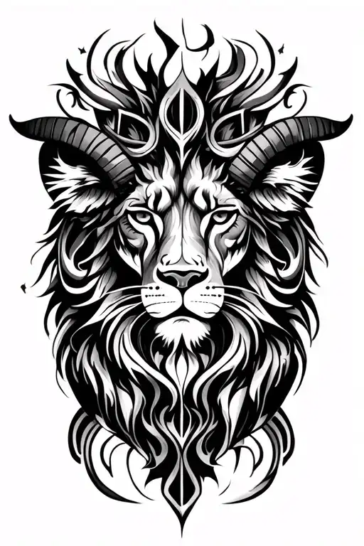 chest tattoo. mix design of leo, virgo and aries zodiac sign. tribal style tattoo design idea