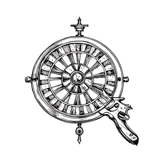 revolver and roulette wheel tattoo design idea