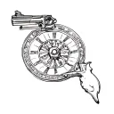 revolver and roulette wheel tattoo design idea