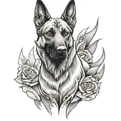 biomechanical belgian malinois dog tattoo design idea