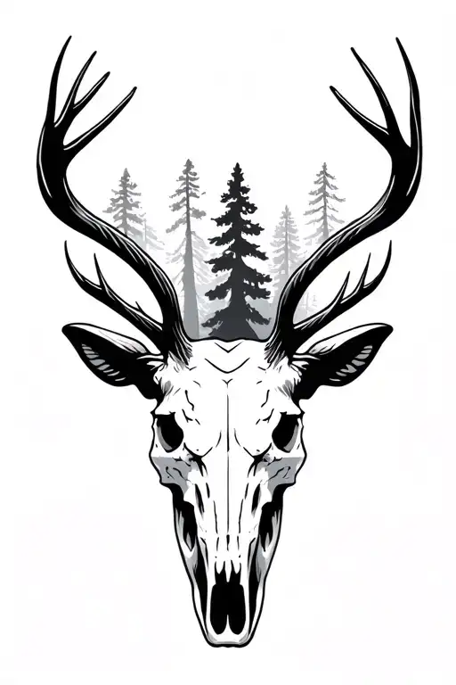 elk skull forest filled tattoo design idea