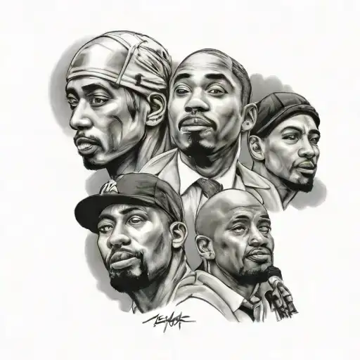 mt rushmore with 2pac, nas, eminem, and dmx tattoo design idea