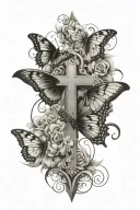 Christian cross and butterfly tattoo design idea