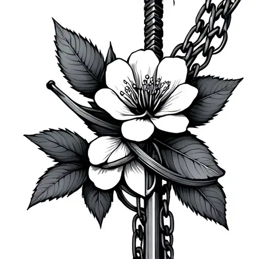 arrow with cherry blossm flower chain wrapped arround shaft tattoo design idea