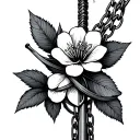 arrow with cherry blossm flower chain wrapped arround shaft tattoo design idea