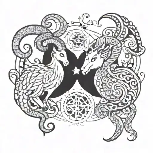 aries and pisces sign tattoo design idea