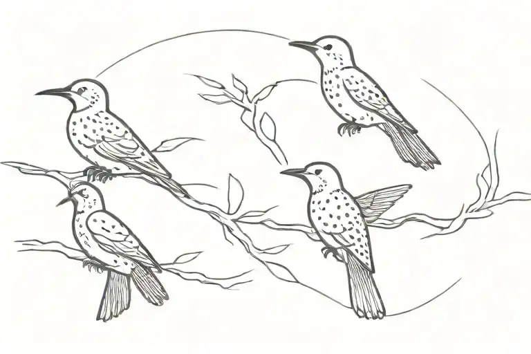 three northern flicker birds flying away tattoo design idea