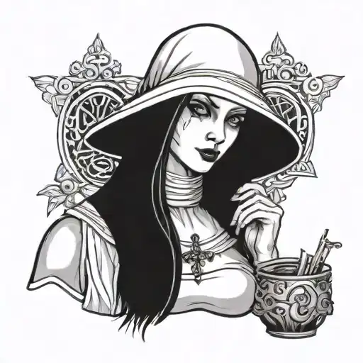 whore nun gamble tattoo design idea