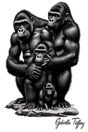 "Gabriella Tiffany" tribal gorilla family 1 silverbacks and 2 young tattoo design idea