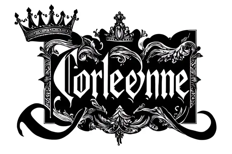 "Corleone" Name written in fancy and wavy font with a crown tattoo design idea