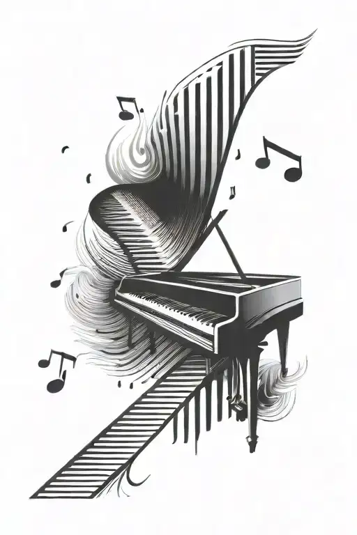 midi sound wave merging into piano keys which are staggered like steps tattoo design idea