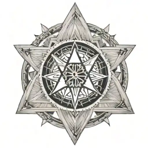 mandala with a large triangle in the center and several triangles inside viking compass tattoo design idea