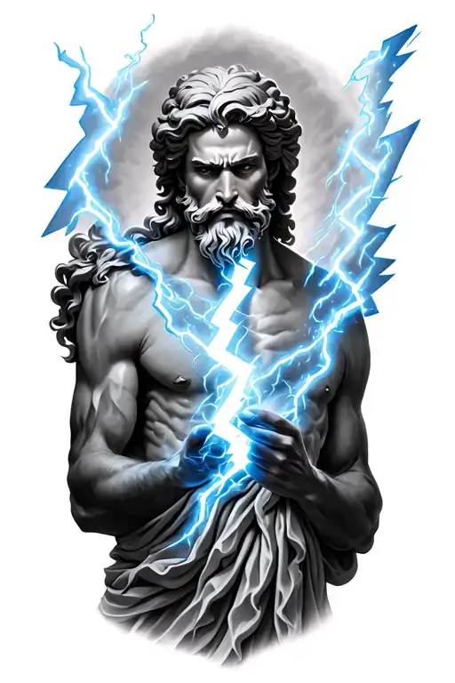 Zeus holding a lightning bolt symbol tattoo design idea