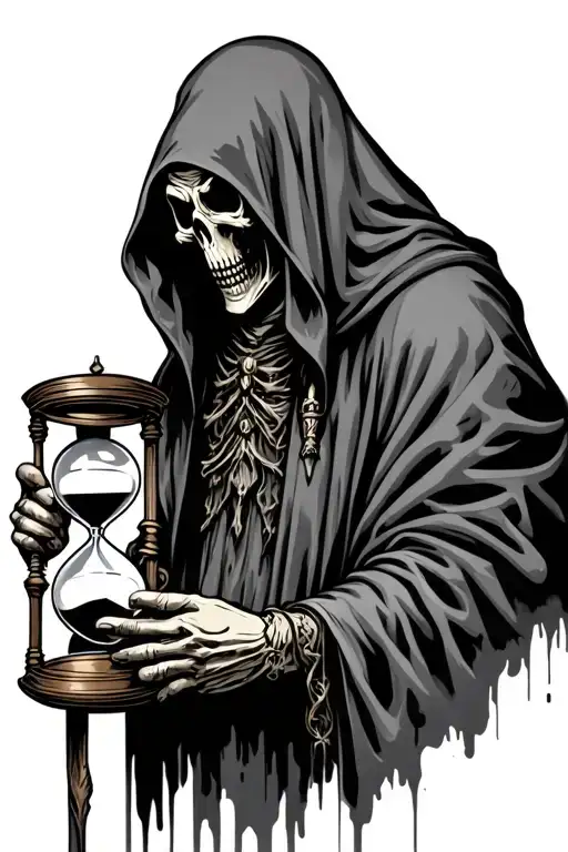 rugged grim reaper holding hourglass tattoo design idea