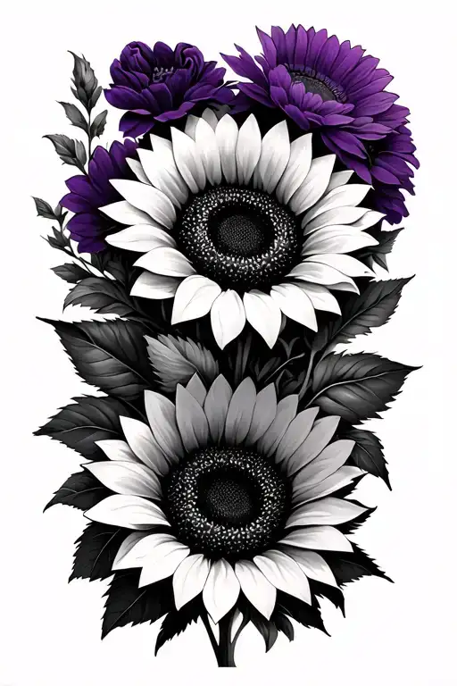 sunflowers and purple flowers  tattoo design idea