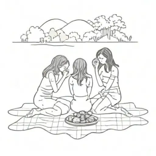 Girls on picnic blanket tattoo design idea