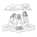 Girls on picnic blanket tattoo design idea