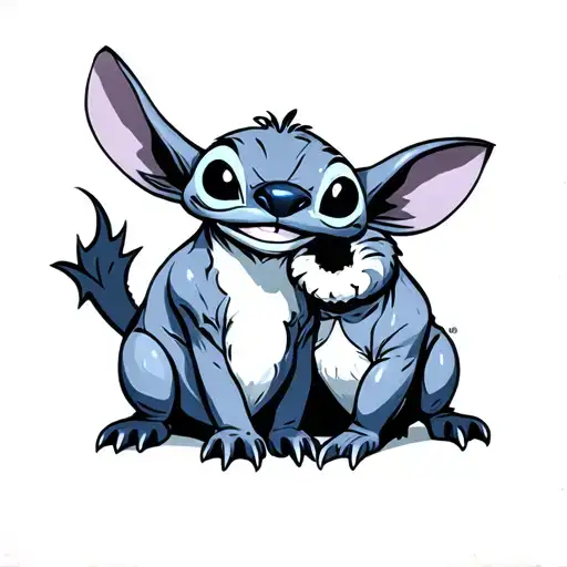 stitch and grogu, beauty and the beast tattoo design idea