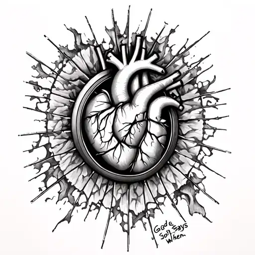 bicycle wheel , anatomic heart, heart attack, life, cross, God Says When tattoo design idea