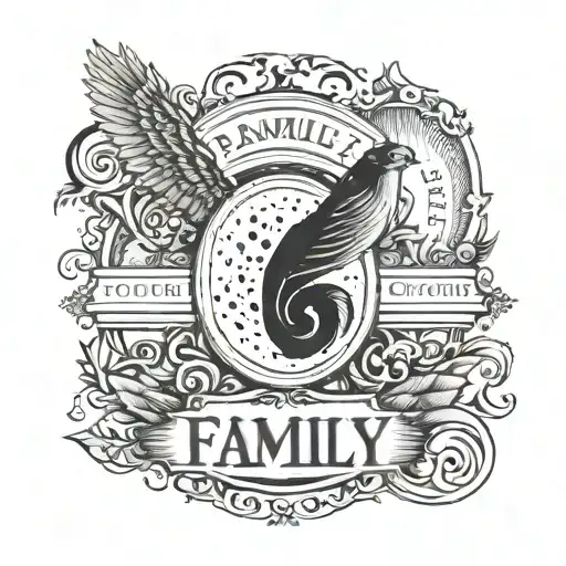 hatched background an in the middle is the word family in braille  tattoo design idea