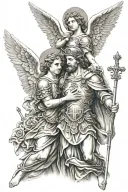 saint michael with angel holding a cross tattoo tattoo design idea