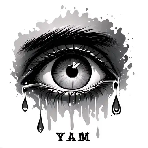 an eye who is crying and the tears write the japanese kanji yami tattoo design idea