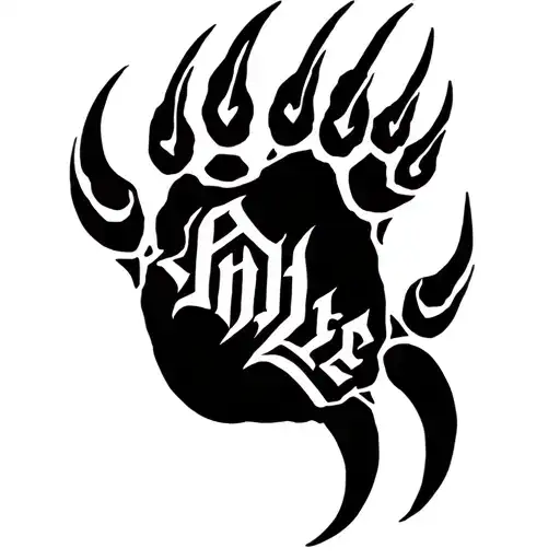 bear paw with word as claws tattoo design idea