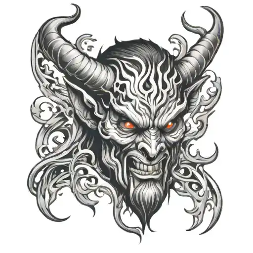 Devil with flames and lieman tattoo design idea
