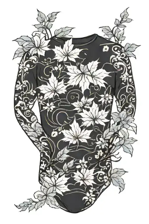 sky theme bodysuit with maple leaves tattoo design idea