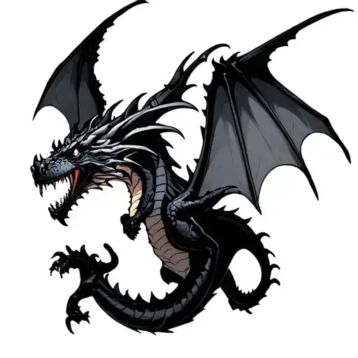 terrible horror black dragon flying tattoo design idea