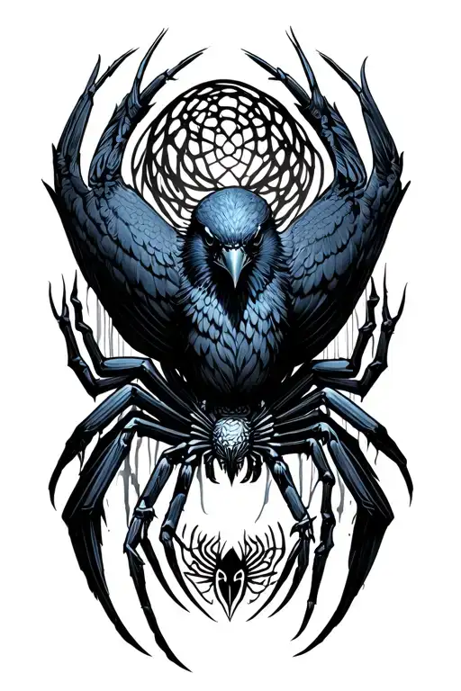 Raven under a spider tattoo design idea