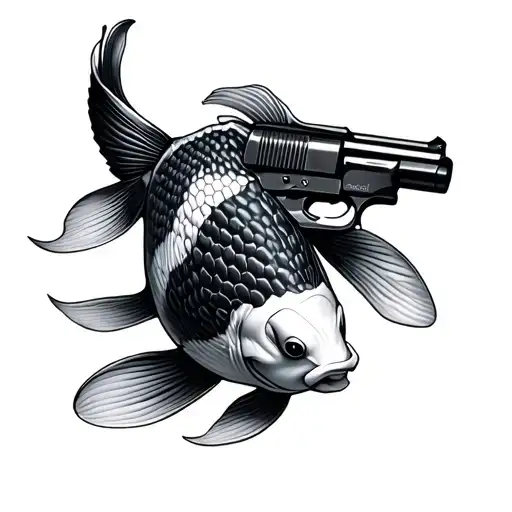 koi fish with guns tattoo design idea