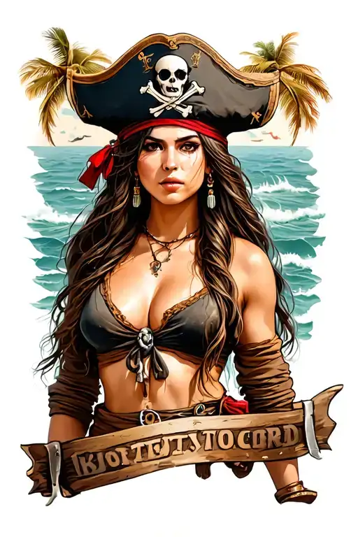 topless female pirate tattoo design idea