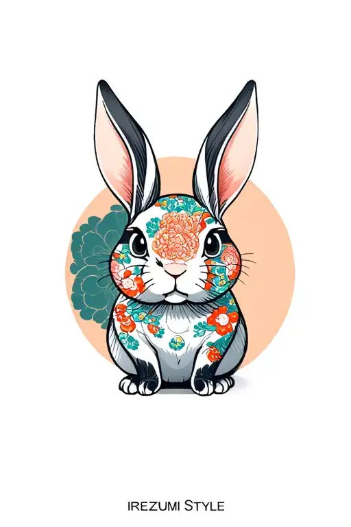 japanese style rabbit in circle tattoo design idea