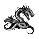 A complex Geometric Dragon and a detailed rat are working together to protect  a beautiful intricate snake  tattoo design idea