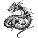 A complex Geometric Dragon and a detailed rat are working together to protect  a beautiful intricate snake  tattoo design idea