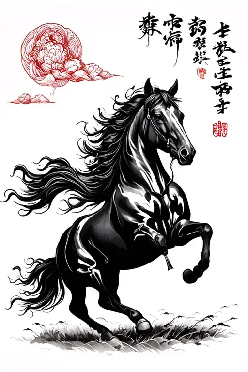 chinese farmer horse running tattoo design idea