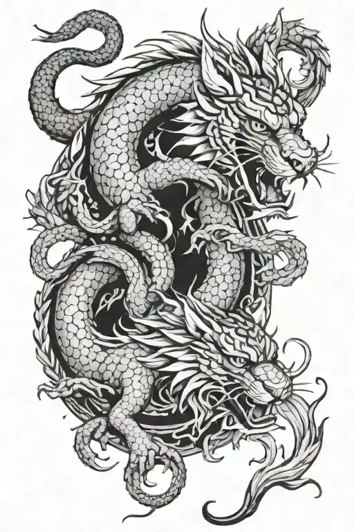dragon and tiger surrounded tattoo design idea