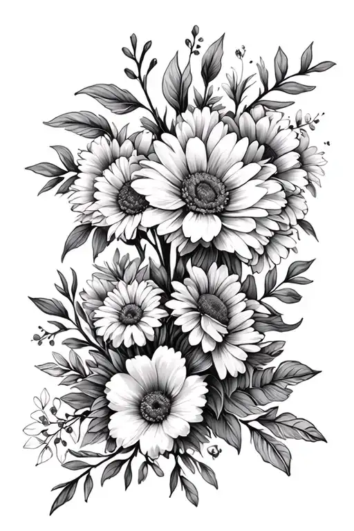 family flower bouquet April, may, March, june, july, August, October, December birth flowers tattoo design idea