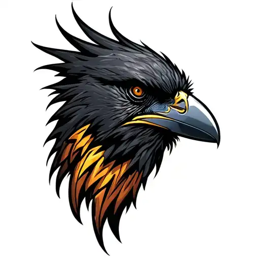 profile of a crow head with metal music tattoo design idea