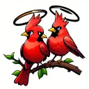 tweety bird character and cardinal with halos small size tattoo design idea