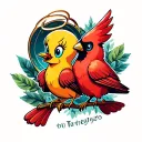 tweety bird character and cardinal with halos small size tattoo design idea