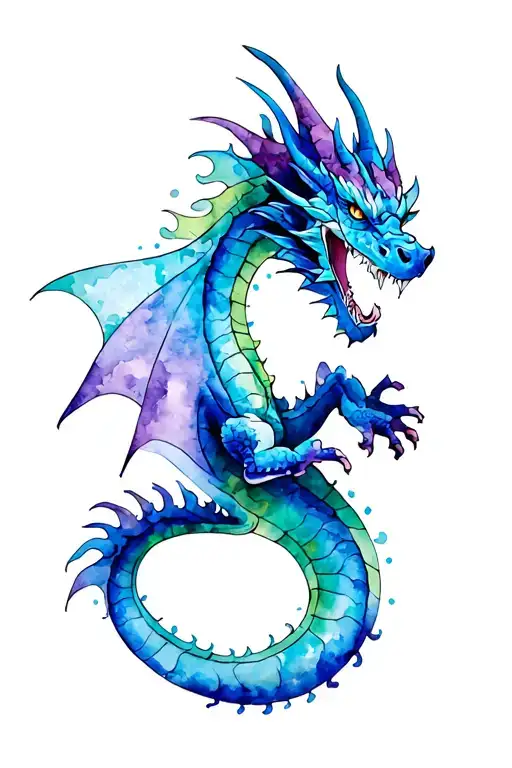 dragon with blue, purple, green and cyan colors  tattoo design idea